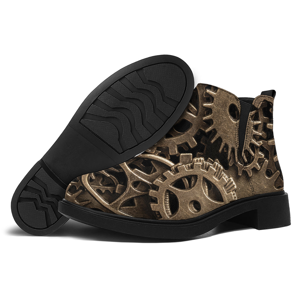 Steampunk Brass Gears And Cogs Print Flat Ankle Boots