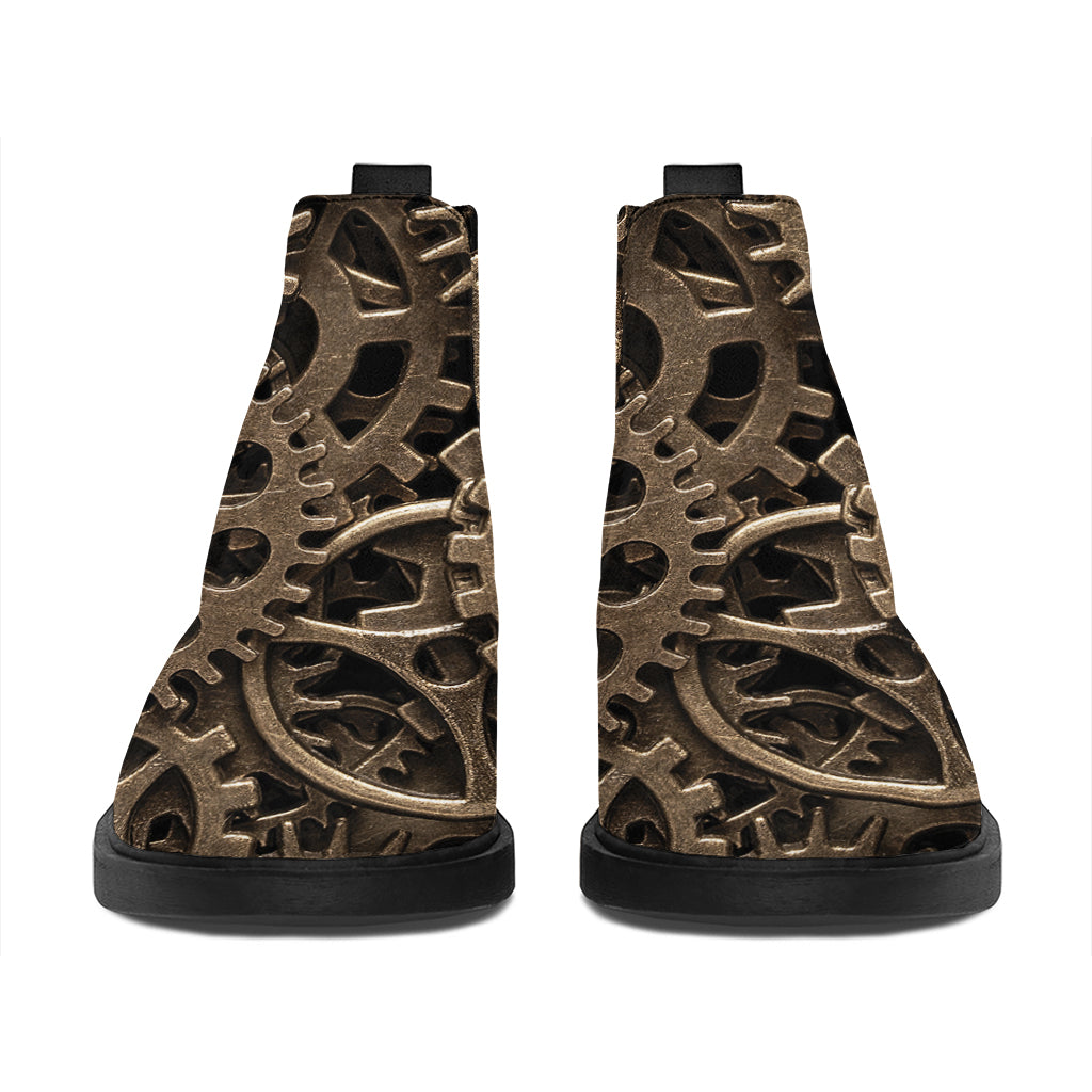 Steampunk Brass Gears And Cogs Print Flat Ankle Boots