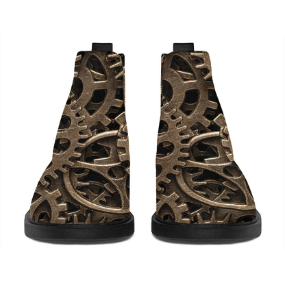 Steampunk Brass Gears And Cogs Print Flat Ankle Boots