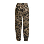 Steampunk Brass Gears And Cogs Print Fleece Lined Knit Pants