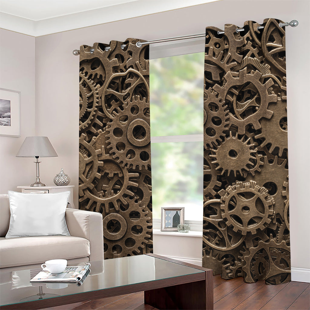 Steampunk Brass Gears And Cogs Print Grommet Curtains