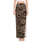 Steampunk Brass Gears And Cogs Print High Slit Maxi Skirt