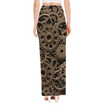 Steampunk Brass Gears And Cogs Print High Slit Maxi Skirt