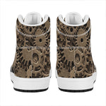 Steampunk Brass Gears And Cogs Print High Top Leather Sneakers