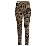 Steampunk Brass Gears And Cogs Print High-Waisted Pocket Leggings
