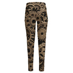 Steampunk Brass Gears And Cogs Print High-Waisted Pocket Leggings