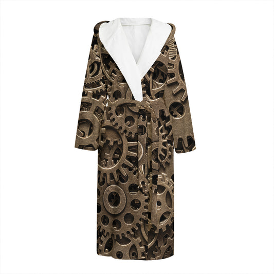 Steampunk Brass Gears And Cogs Print Hooded Bathrobe