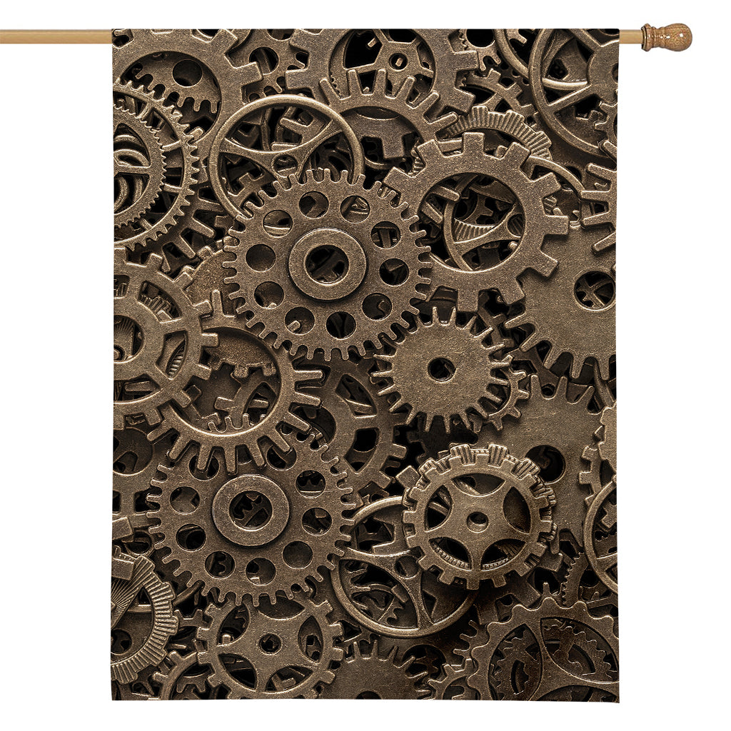 Steampunk Brass Gears And Cogs Print House Flag