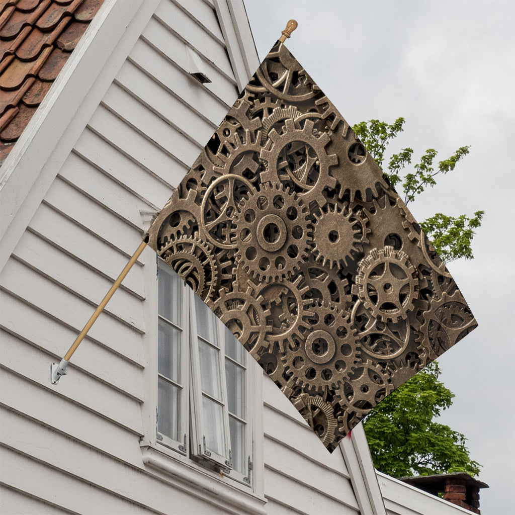 Steampunk Brass Gears And Cogs Print House Flag