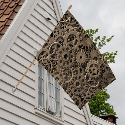 Steampunk Brass Gears And Cogs Print House Flag