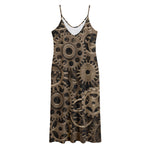 Steampunk Brass Gears And Cogs Print Jersey Midi Cami Dress