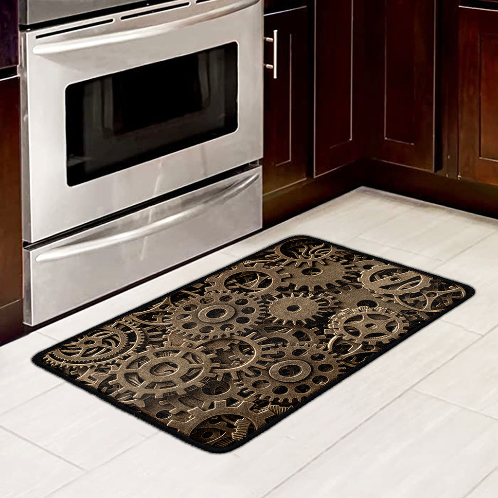 Steampunk Brass Gears And Cogs Print Kitchen Mat