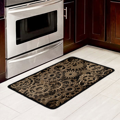 Steampunk Brass Gears And Cogs Print Kitchen Mat