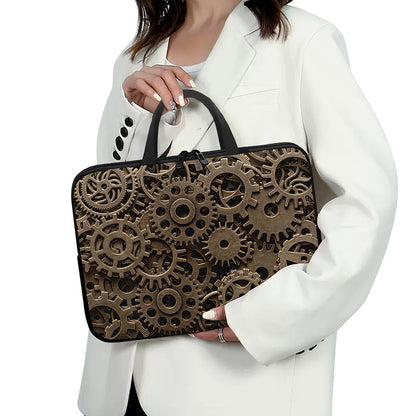 Steampunk Brass Gears And Cogs Print Laptop Sleeve With Handle