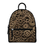 Steampunk Brass Gears And Cogs Print Leather Backpack