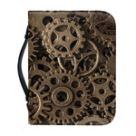 Steampunk Brass Gears And Cogs Print Leather Bible Cover