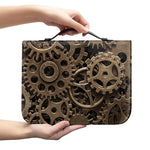 Steampunk Brass Gears And Cogs Print Leather Bible Cover