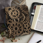 Steampunk Brass Gears And Cogs Print Leather Bible Cover