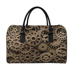 Steampunk Brass Gears And Cogs Print Leather Duffle Bag