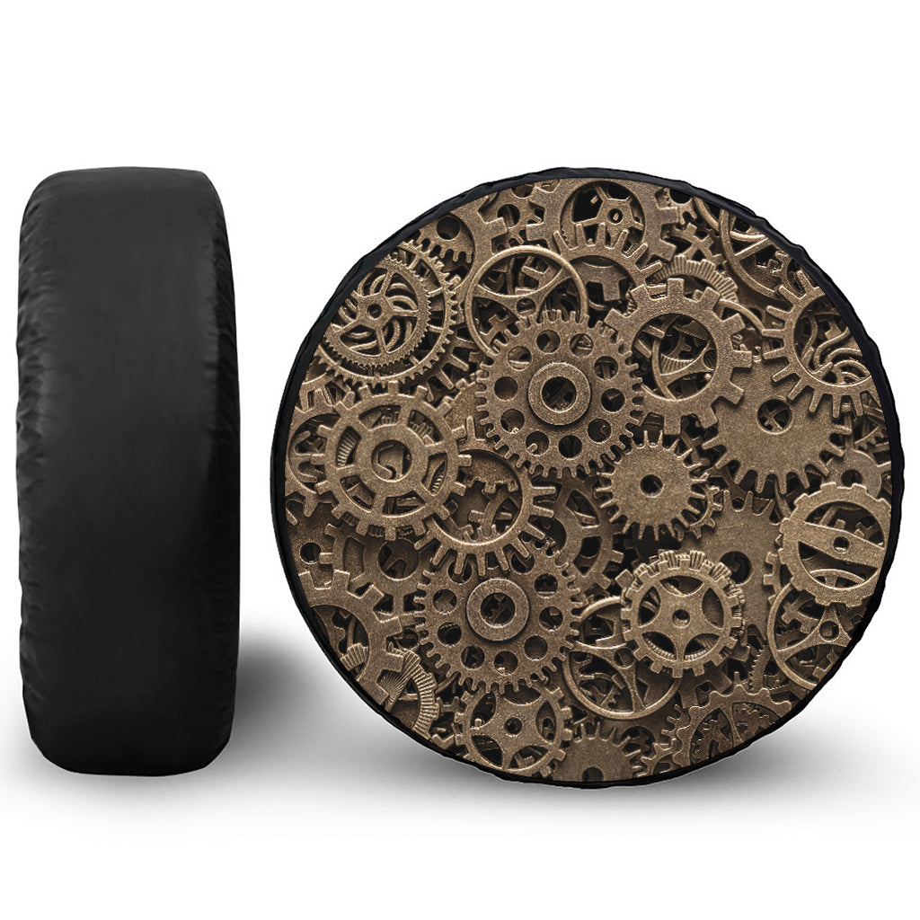 Steampunk Brass Gears And Cogs Print Leather Spare Tire Cover
