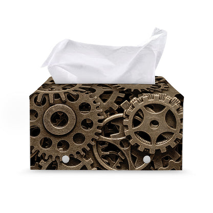 Steampunk Brass Gears And Cogs Print Leather Tissue Box Cover