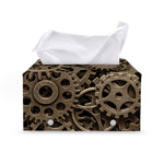 Steampunk Brass Gears And Cogs Print Leather Tissue Box Cover