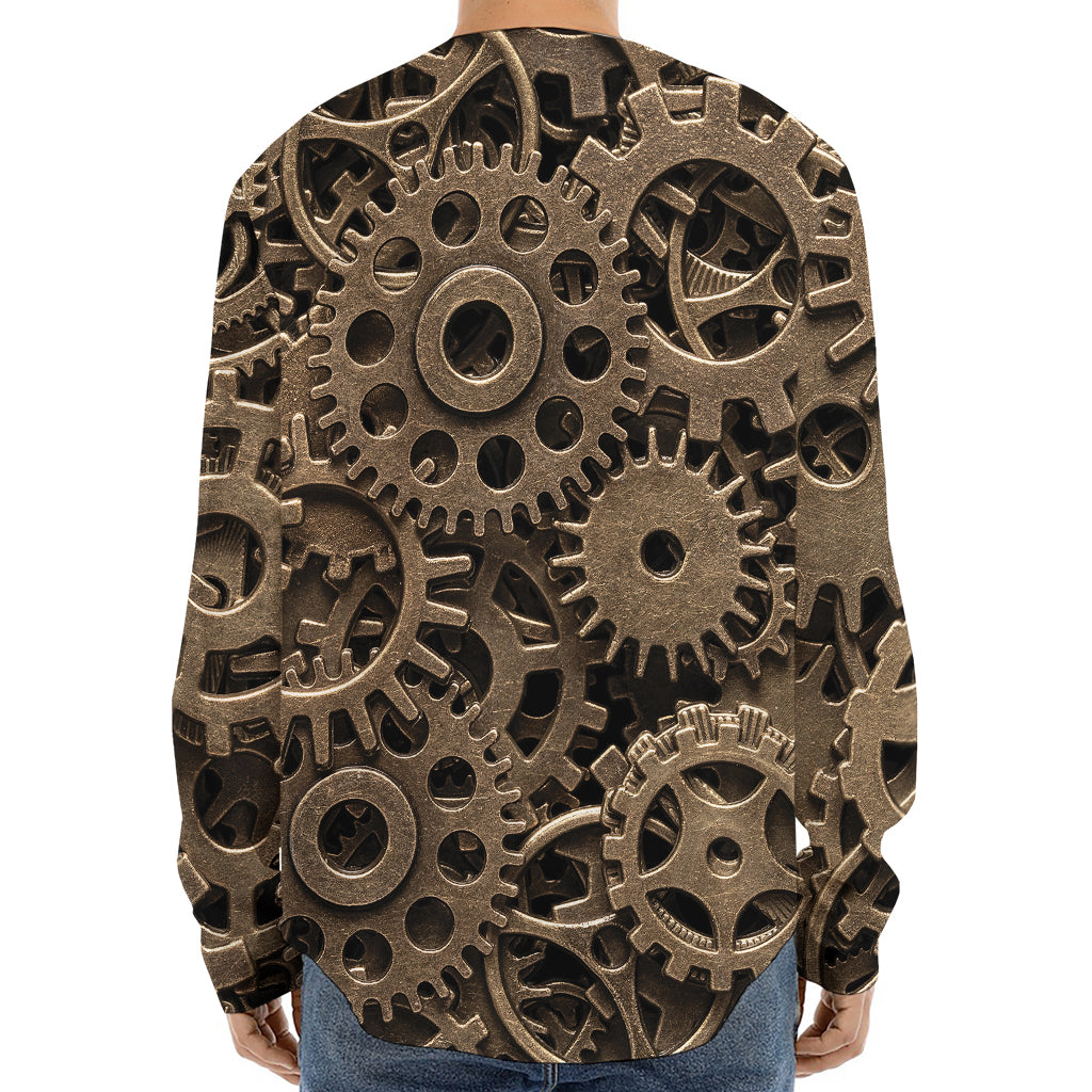 Steampunk Brass Gears And Cogs Print Long Sleeve Baseball Jersey