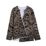 Steampunk Brass Gears And Cogs Print Long Sleeve Short Coat