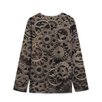 Steampunk Brass Gears And Cogs Print Long Sleeve Short Coat