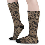 Steampunk Brass Gears And Cogs Print Long Socks