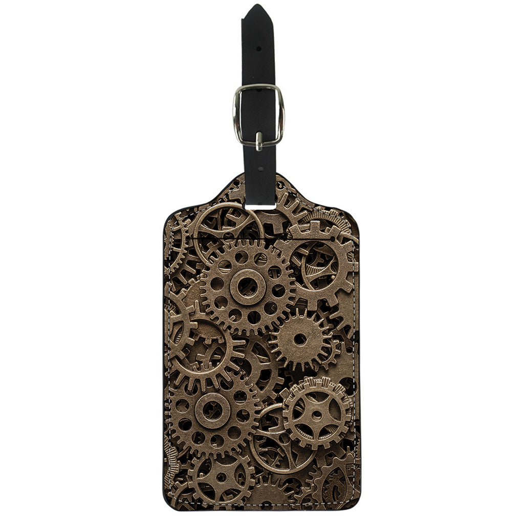 Steampunk Brass Gears And Cogs Print Luggage Tag
