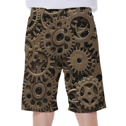 Steampunk Brass Gears And Cogs Print Men's Beach Shorts
