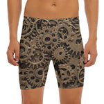 Steampunk Brass Gears And Cogs Print Men's Long Boxer Briefs
