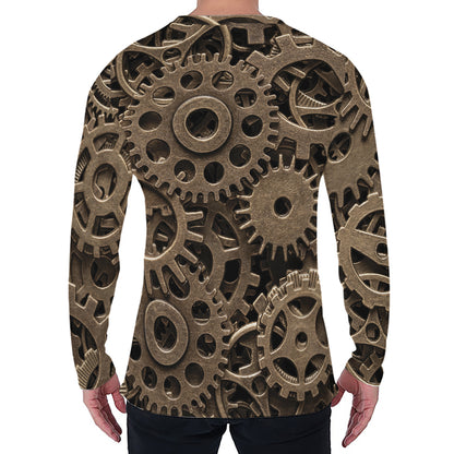 Steampunk Brass Gears And Cogs Print Men's Long Sleeve T-Shirt