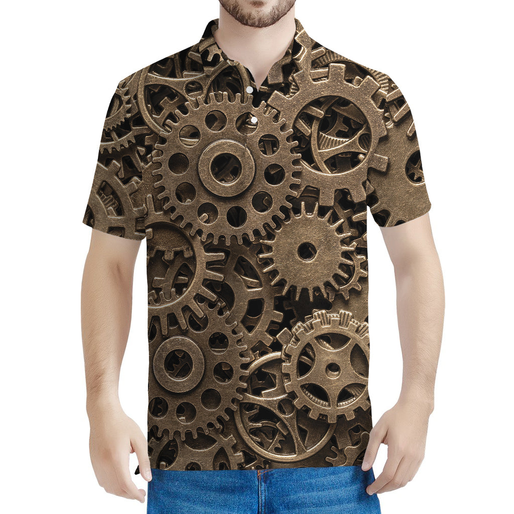 Steampunk Brass Gears And Cogs Print Men's Polo Shirt