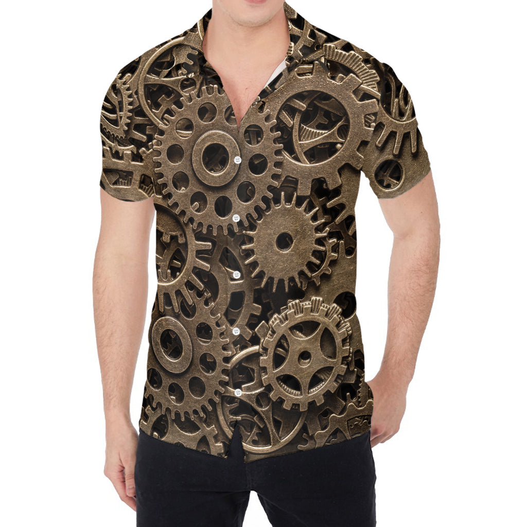 Steampunk Brass Gears And Cogs Print Men's Shirt
