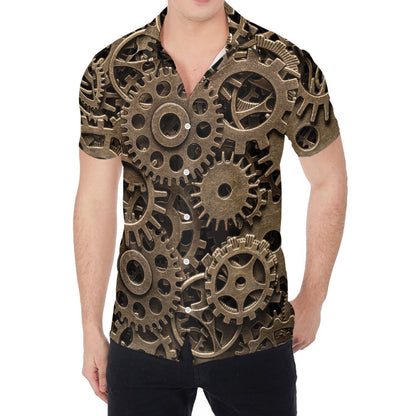 Steampunk Brass Gears And Cogs Print Men's Shirt