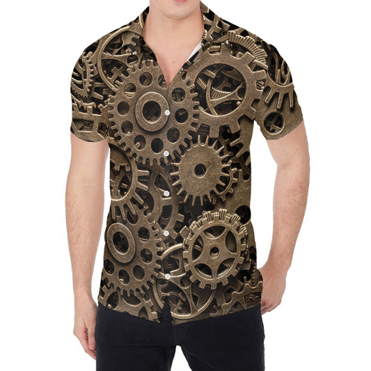 Steampunk Brass Gears And Cogs Print Men's Shirt