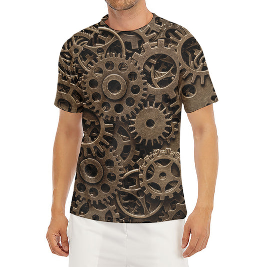 Steampunk Brass Gears And Cogs Print Men's Short Sleeve Rash Guard
