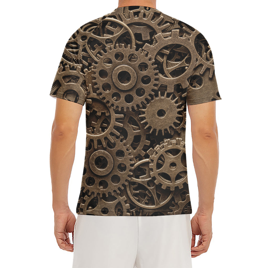 Steampunk Brass Gears And Cogs Print Men's Short Sleeve Rash Guard