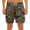 Steampunk Brass Gears And Cogs Print Men's Split Running Shorts