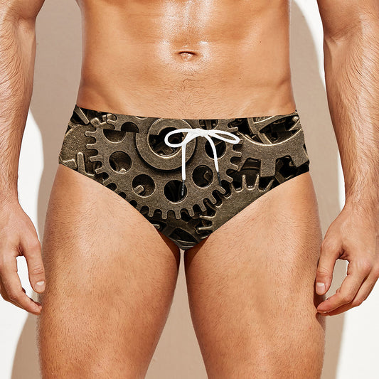Steampunk Brass Gears And Cogs Print Men's Swim Briefs