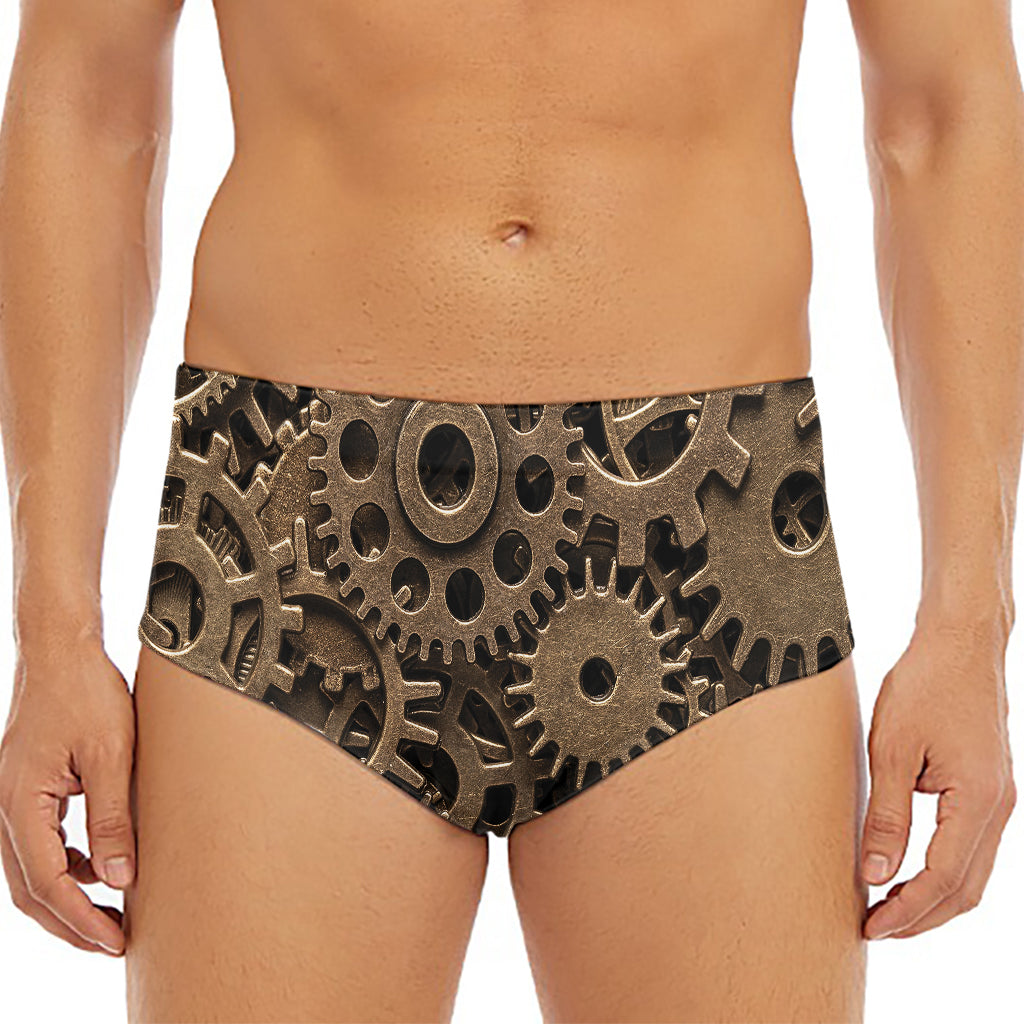 Steampunk Brass Gears And Cogs Print Men's Triangle Swim Briefs