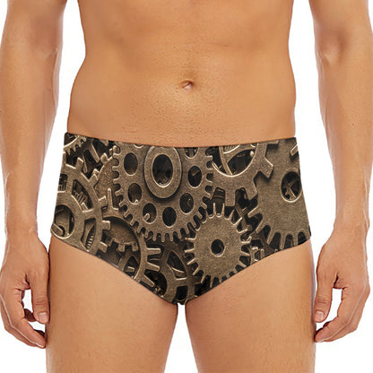 Steampunk Brass Gears And Cogs Print Men's Triangle Swim Briefs
