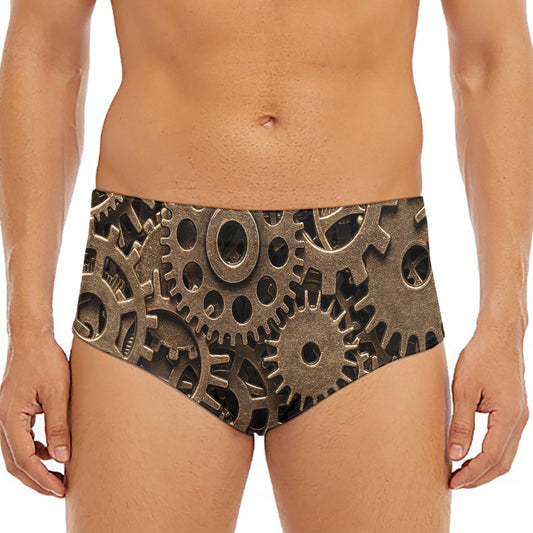 Steampunk Brass Gears And Cogs Print Men's Triangle Swim Briefs