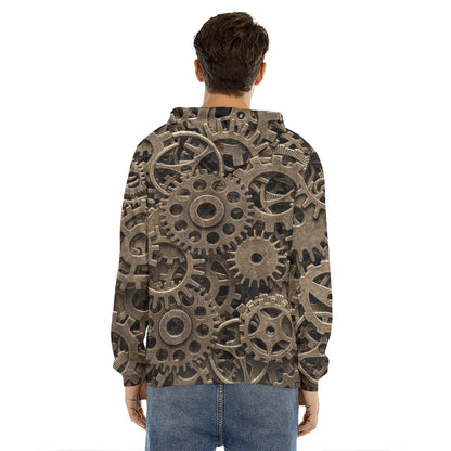 Steampunk Brass Gears And Cogs Print Men's Velvet Pullover Hoodie