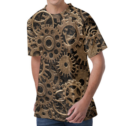 Steampunk Brass Gears And Cogs Print Men's Velvet T-Shirt