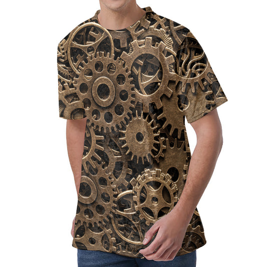 Steampunk Brass Gears And Cogs Print Men's Velvet T-Shirt
