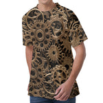 Steampunk Brass Gears And Cogs Print Men's Velvet T-Shirt