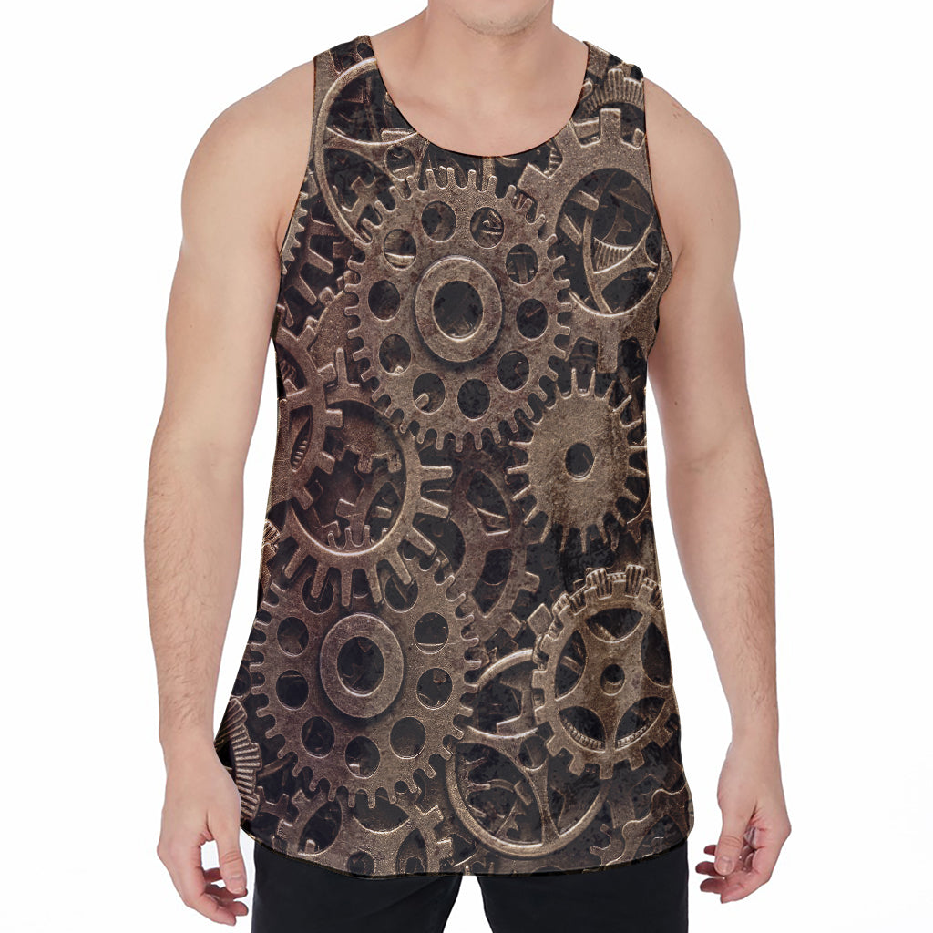 Steampunk Brass Gears And Cogs Print Men's Velvet Tank Top